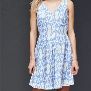 GAP Linen Dress Blue White Ikat Print Plus Midi